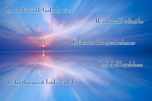 5 anglican funeral hymn titles on blue background